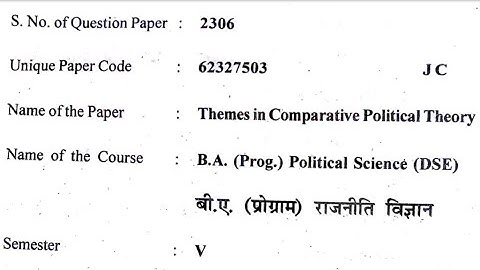 Themes in comparative Political Theory, B A prog political science fifth/5th semester question paper