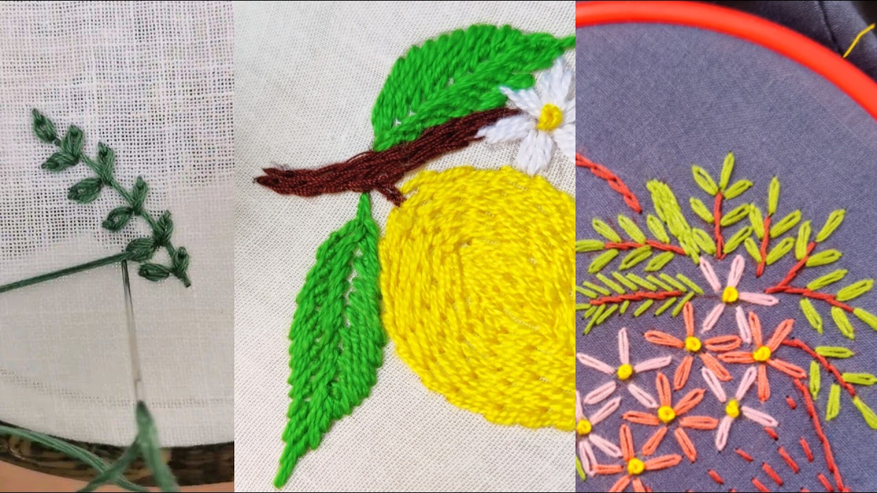 Hand embroidery leaf stitch, different types of leaf stitch, #embroidery #embroiderystitches