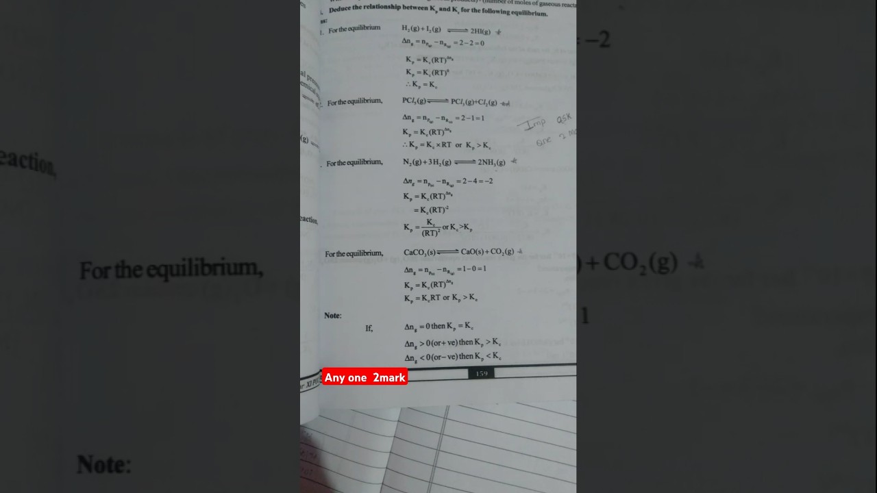 1st puc chemistry equilibrium most important question 3 mark