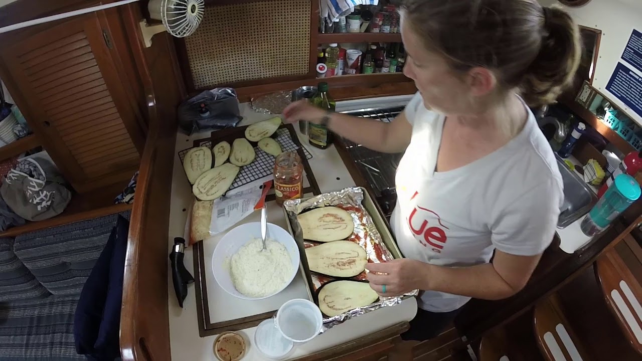 Cooking on Sailboat SV Holiday Lindy's Eggplant Lasagna Ep 4