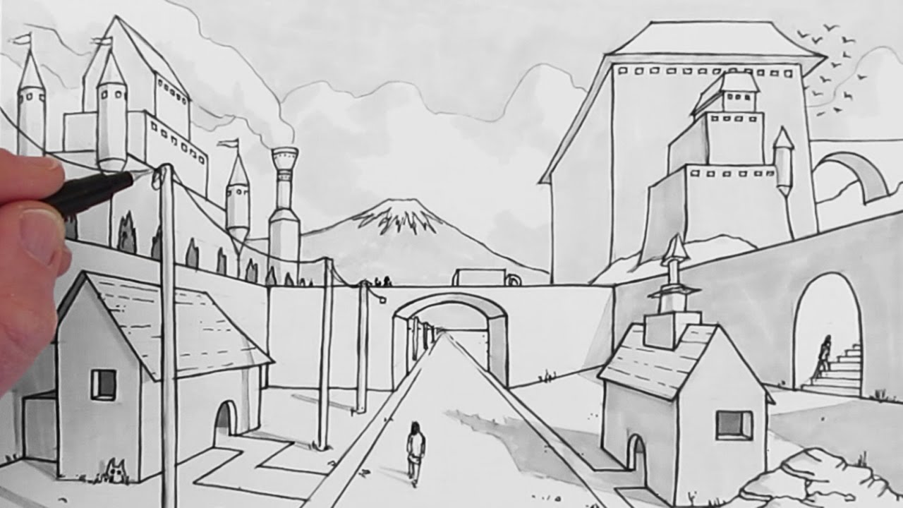 How to Draw a Background: Draw 1-Point Perspective - YouTube