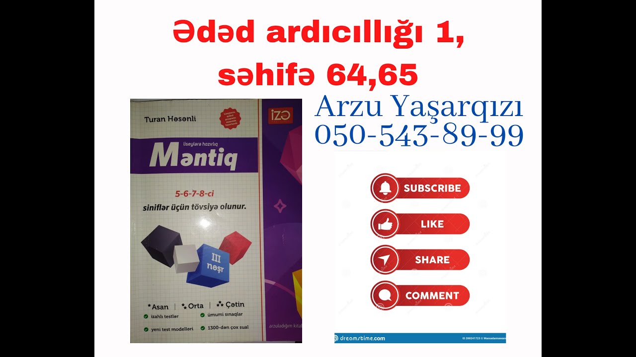 Ədəd ardıcıllığı  1 (TEST 1-45 , səhifə 64,65 )  İzə nəşriyyatı Turan Həsənli (Arzu Yaşarqızı )