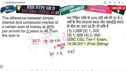 The difference between simple interest and compound interest of a certain sum of money at 20%