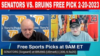 Ottawa Senators vs Boston Bruins 2/20/2023 FREE NHL Game Analysis on Morning Steam Show for Today