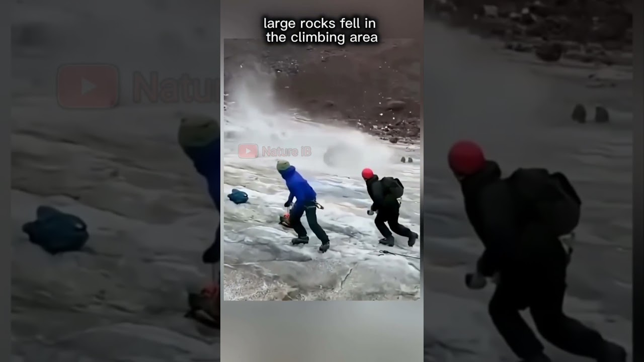 Seconds of the falling rock - climbers avoid looking for safety 