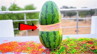 WATERMELON VS RUBBER BANDS | How Many Rubber Bands Will Crush a Watermelon?