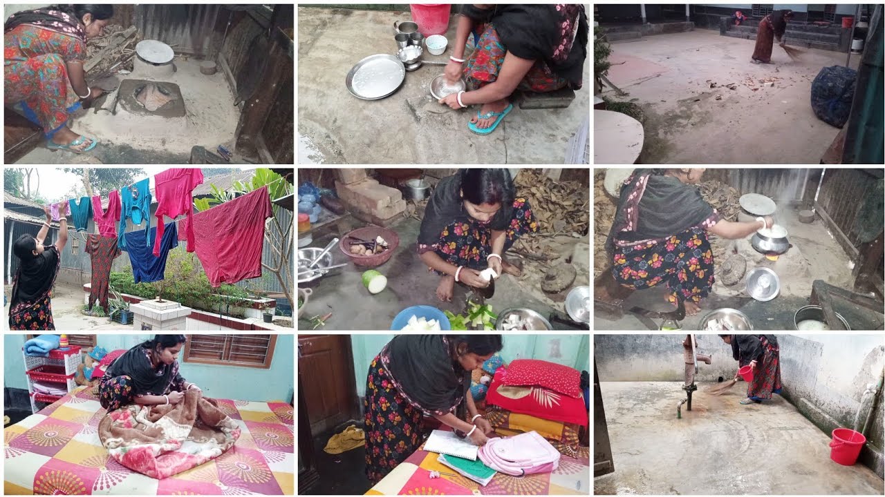 ভোর সকালে ঘুম থেকে ওঠে বাসি কাজ দুবেলা রান্না কাঁচাধোয়া ঘর গোছানো সবটা সুন্দর করে গুছিয়ে করলাম 