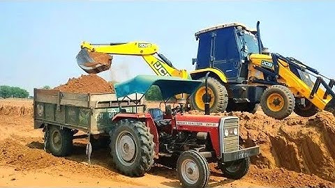 Jcb 3dx Backhoe Machine Loading Mud in farmtrac 45 and Massey 241 Tractors। Jcb and Tractor video