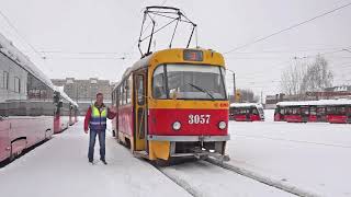 Работа водителя трамвая в осенне-зимний период
