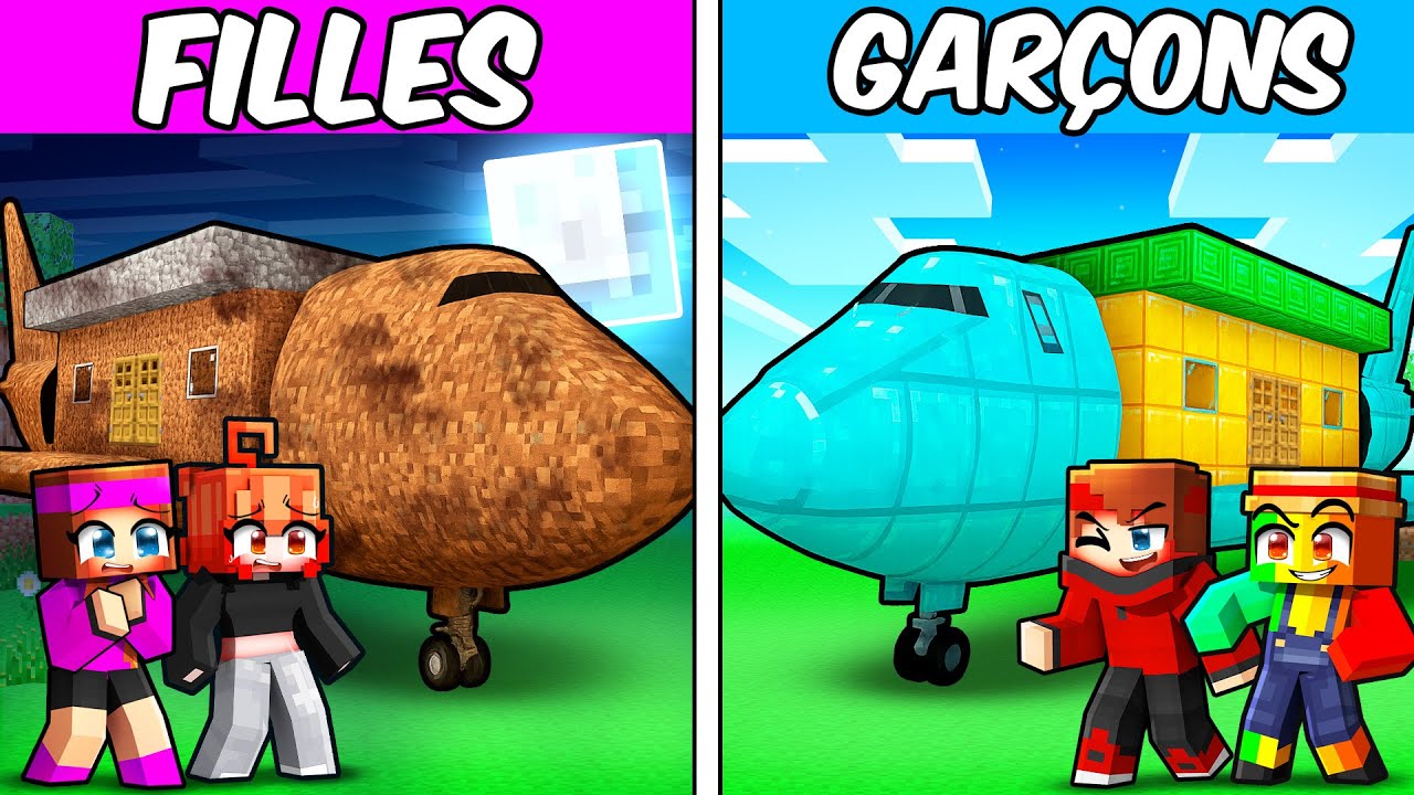 Avion de FILLES vs Avion de GARCONS sur Minecraft !