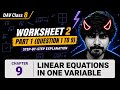 Chapter 9 | Worksheet 2 (Part 1) | DAV Class 8 Maths | Linear Equations in One Variable (CH09WS01)
