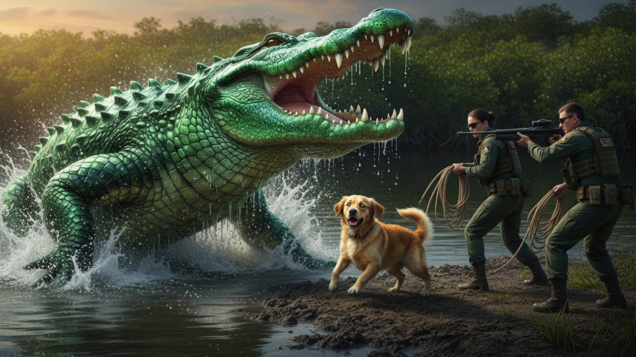 Rescue Team Saves Dog from Giant Mutant Alligator in Florida Swamp 