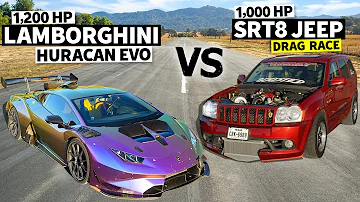 Alex Choi’s 1200hp Lamborghini Huracan vs Twin Turbo Hemi Jeep Drag Race! // THIS vs THAT