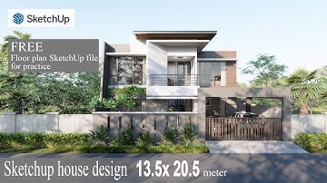 Sketchup house design ( 13.50 x 20.50 m ) + swimming pool