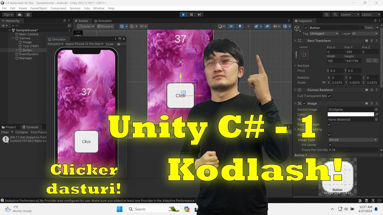 Unity Engine C# kodlash: 1-qism Clicker dasturini yaratish!