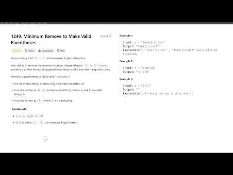 [April 6, 2024, LeetCode daily] 1249. Minimum Remove to Make Valid Parentheses - solution explained