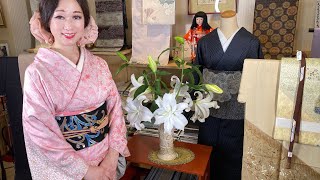 ゴールデンムガ汕頭刺繍訪問着、勝山織物袋帯、