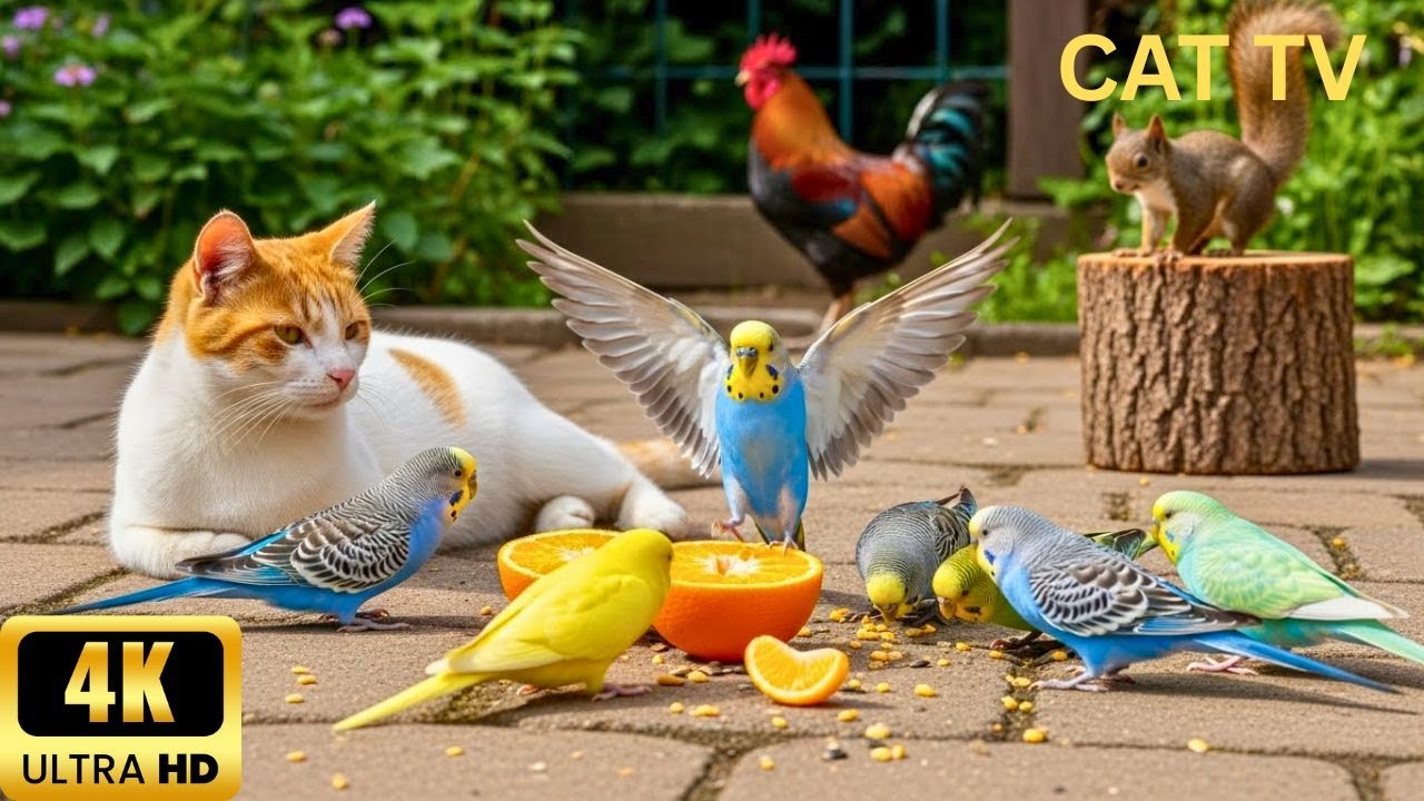 Soothing Cat Entertainment😺Serene Autumn Nature–Chirping Birds & Happy Squirrels 🐿️🍁4Hours(Ultra HD)