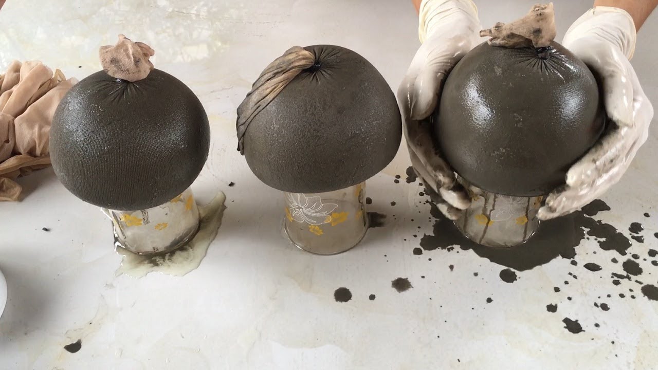 Project Cement craft | Ideas Make Mushrooms Cement With Foot Socks Of