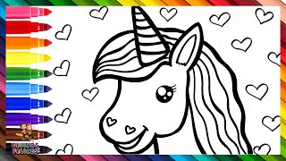 Dibuja y Colorea Un Unicornio Arcoiris 🦄❤️🧡💛💚💙💜🌈 Dibujos Para Niños