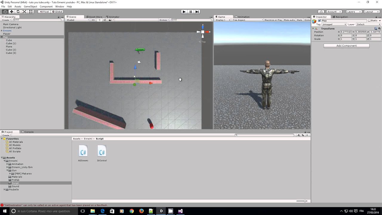 #2 Ennemie IA navmesh agent deplacement - YouTube