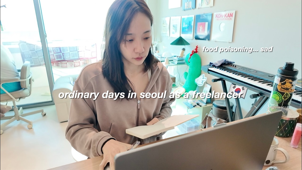 VLOG🇰🇷 | 慢慢開始上軌道的新工作💻/食物中毒+上吐下瀉三天😩/蔥雞湯麵 草莓蛋白飲🍓/努力運動, 啟用居家pilates kit/傢俱擺設大風吹! 在家工作書房區預備備😎