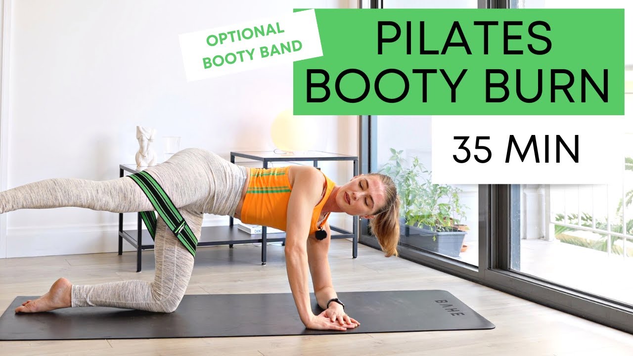 35 MIN PILATES BOOTY BURN with side of abs and arms Booty band glute workout to tone butt at