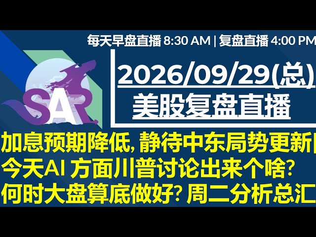 美股直播09/29[复盘] 加息预期降低, 静待中东局势更新|今天AI 方面川普讨论出来个啥?何时大盘算底做好? 周二分析总汇