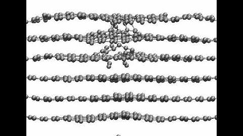 MD DFTB simulation of 300 eV random collision on a hexagon of 6-layer graphite film