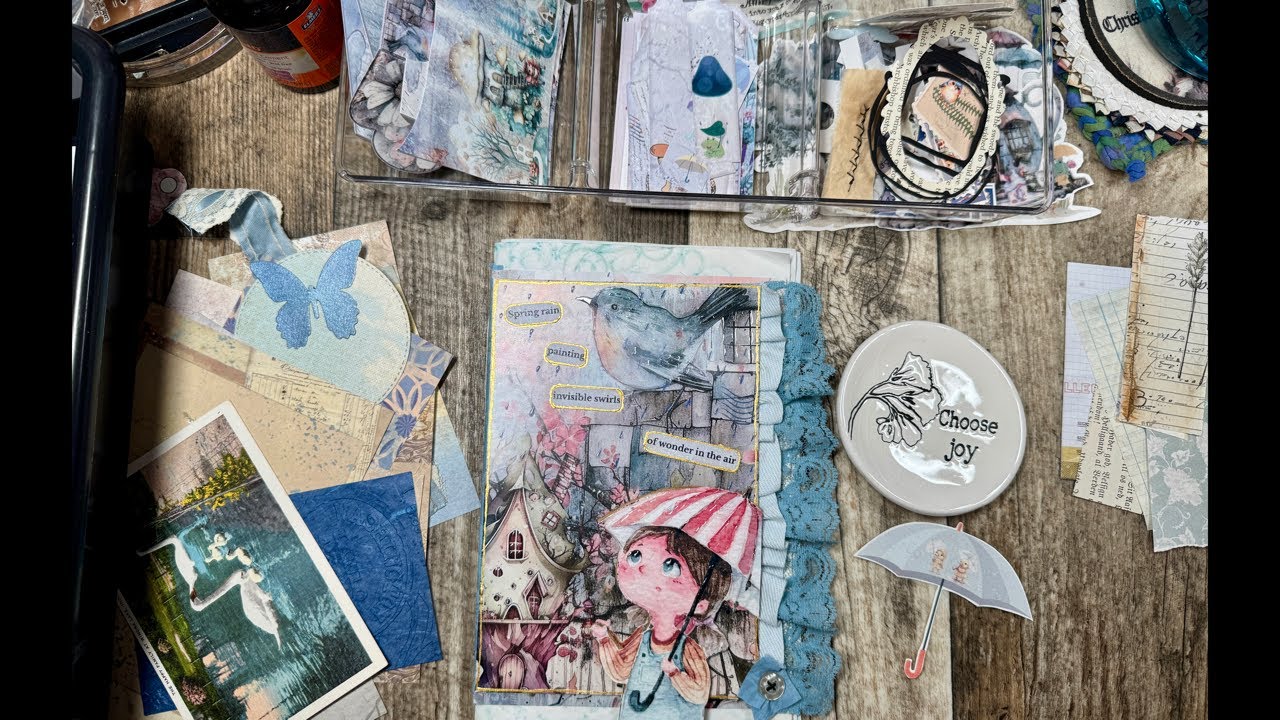 #makeitmarch2026 Working on ephemera with Bee Happy Stationery kit - Spring Showers