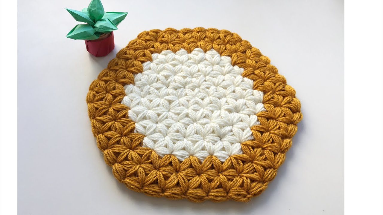 钩针编织枣形针图案坐垫／隔热垫｜Crochet Puff Pattern Mat
