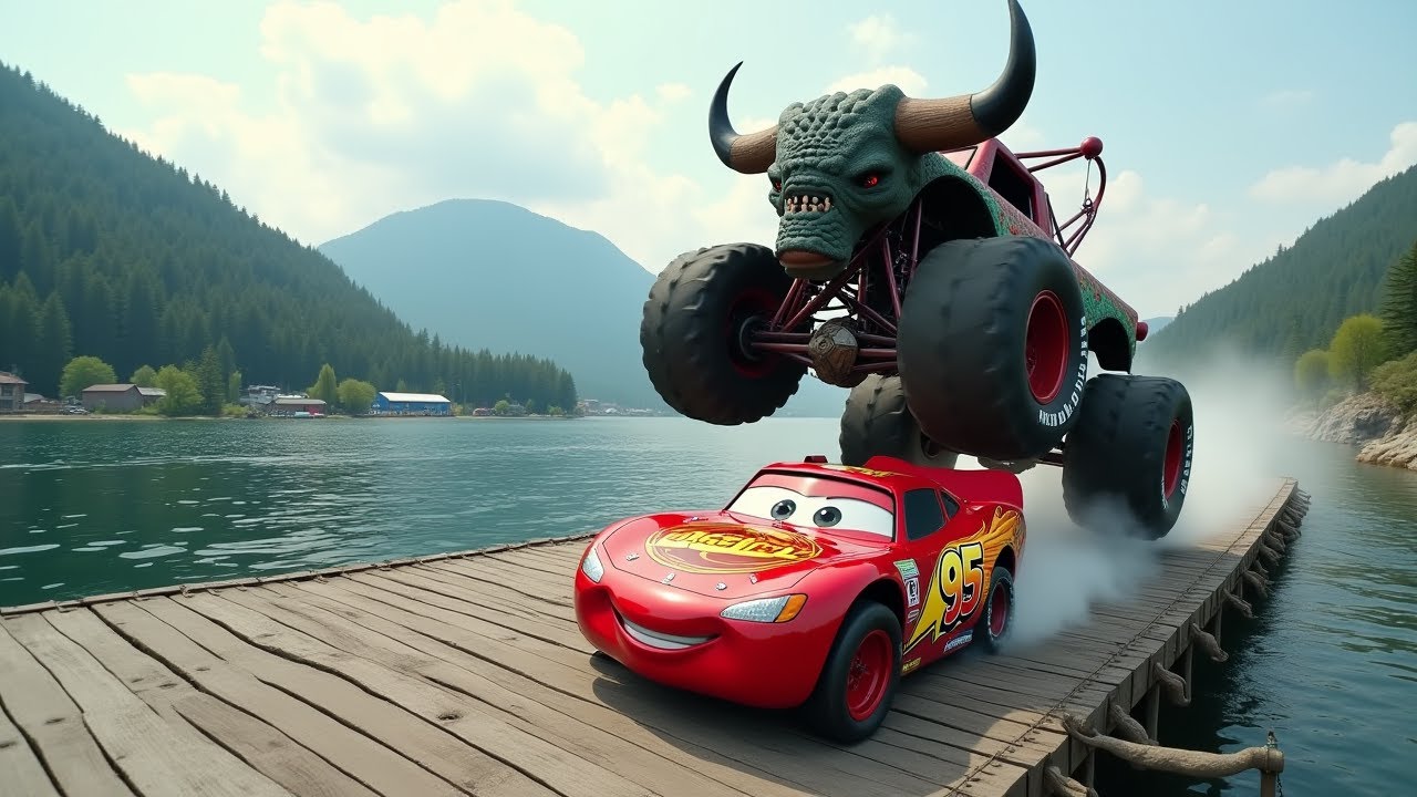 Big & Small Lightning McQueen VS ZOMBIE MONSTER TRUCK Eater Cars in ...