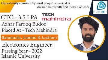 Congrats, Azhar | Selected in TECH MAHINDRA | 3.5 LPA | ELECTRONICS ENGINEER, PoY 2022 | Baramulla