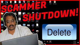 Scammer shuts down after I DELETE his files! (ANGRY!)