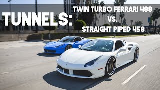 Twin turbo ferrari 488 gtb races with straight piped 458 italia
through tunnels in long beach on episode 5. the is deafening, but no
m...