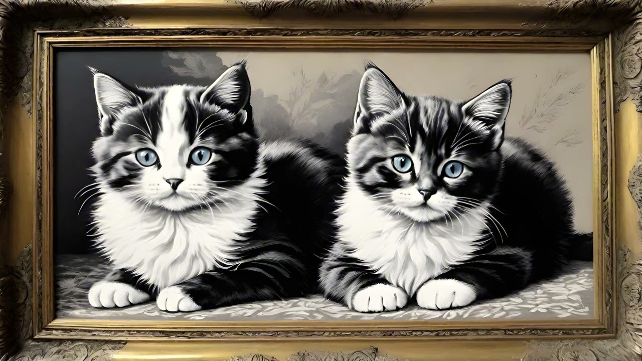 Gold Framed Vintage Painting | Tv Art | 2 Black Cats | 4k Tv Art Screensaver ForTv | Wallpaper |