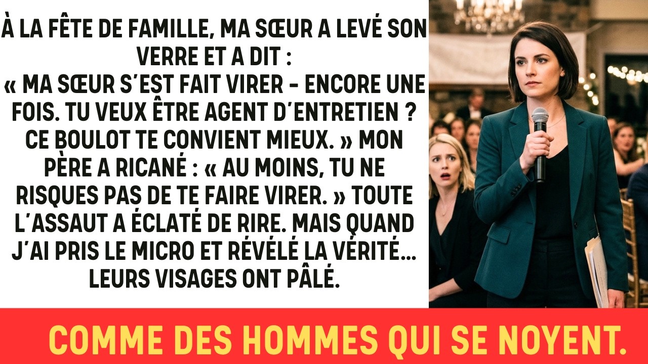On a ri de moi devant soixante personnes, et mon propre père a ajouté : « Au moins, elle ne risquerait pas d’être virée de ça. » Ma sœur venait de me traiter de future femme de ménage après mon...