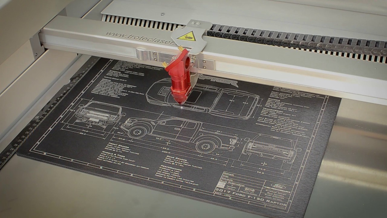 Trotec Speedy 400 Engraving Ford Raptor Blueprint - YouTube