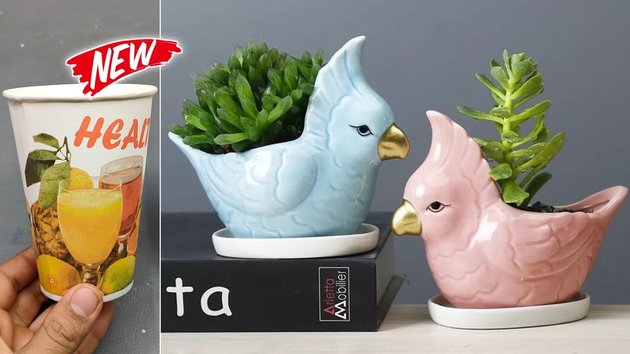 paper Cup Bird Pot Craft • Unique Bird Craft Ideas • Home decoration ...