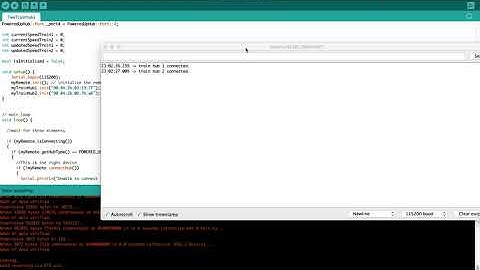 Legoino Arduino Serial Monitor with two train hub example