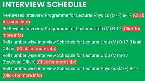 SPSC Update Re-revised Interview Schedule For Lecturer Physics M/F BPS-17& Urdu BPS-17 Male #spsc