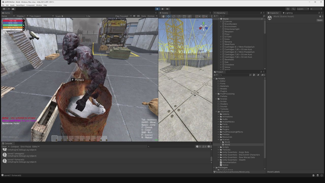 Testing "uSURVIVAL" from unity asset store - YouTube