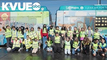 Central Texas Students honor Earth Day by wrapping CapMetro buses with artwork using recycled items