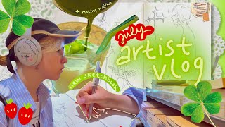 July Artist Vlog π new sketchbook, drawing at cafΓ©s & rainy days