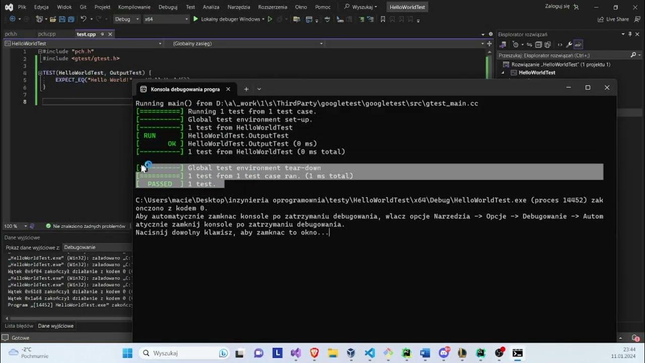 Google Test Hello World C++ in VS - YouTube