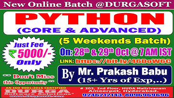 PYTHON (5 Weekends Batch) Online Training @ DURGASOFT