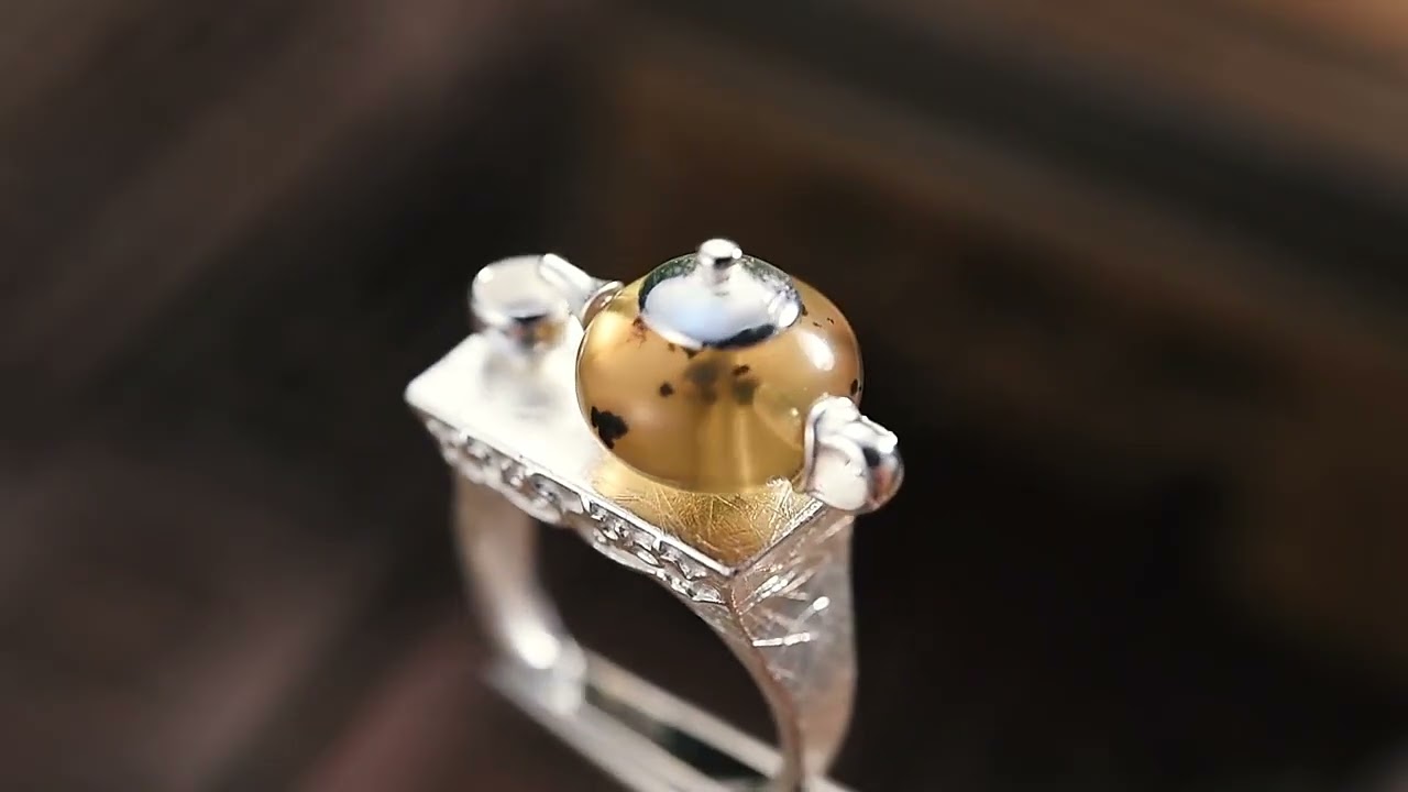 Sterling Silver & Amber | Teapot Ring - Lotus Fun