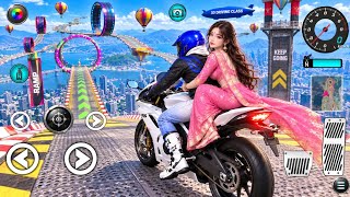 🏍️ Whaite Super Bike Ramp Stunt with Girl ❤️ | Mega Sky Track Challenge | 3D Driving Class Gameplay screenshot 2