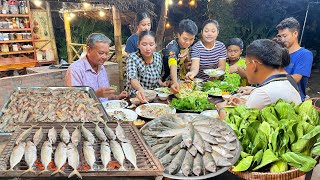 Ocean Fish grill, Fresh Shrimp, Noodle stir fry are so yummy for countryside family - Mommy Cooking