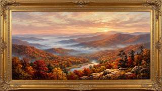 4K Great Smoky Mountains Sunrise TV Screensaver | Luminist Fall Painting with Frame | 4 Hours screenshot 5